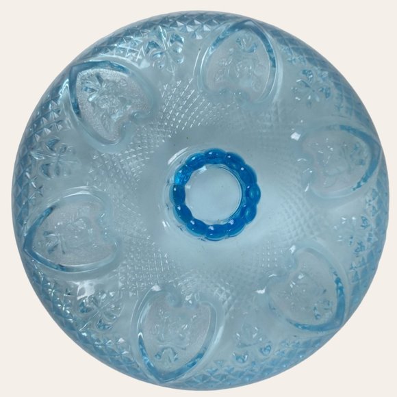 Vintage 1970s PAIR Light Blue Trinket Dish Powder Bowl Nut Candy Lidded Hearts - Picture 9 of 15